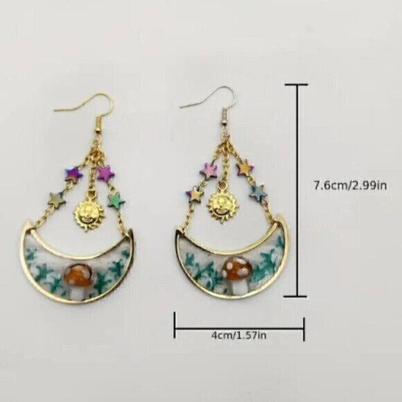 Drop Gold Plated Earrings Sun, Moon And Star Design - Picture 6 of 6